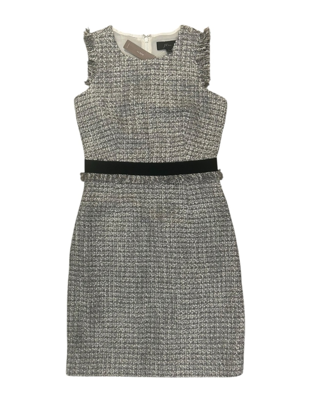 J. Crew Grey Tweed Sleeveless Sheath Dress with Black Waist Line